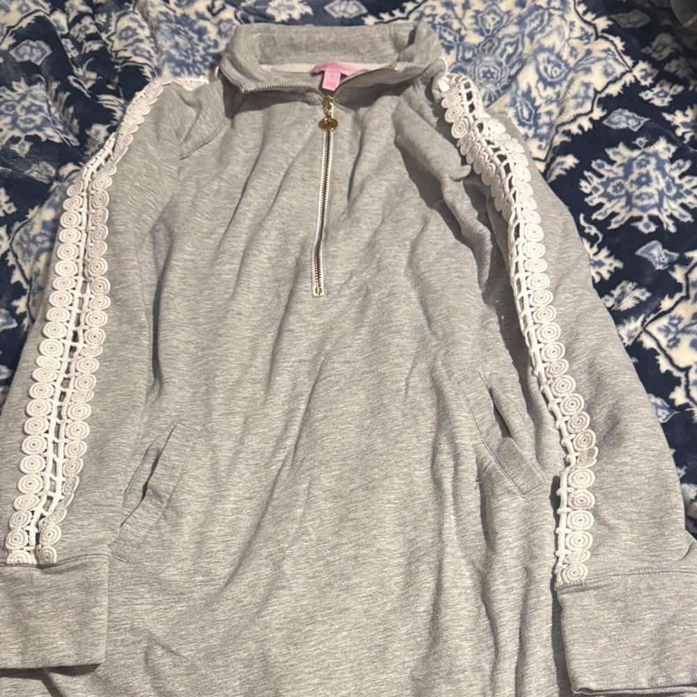 Lilly Pulitzer Gray Sweatshirt with White Lace Trim